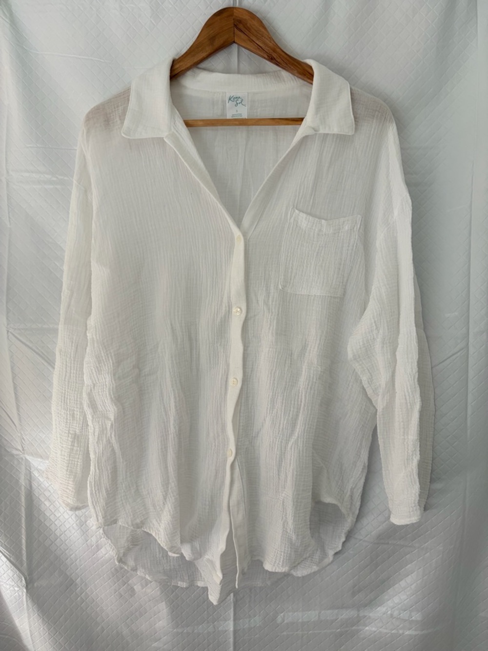 Kona Sol White Gauze Button-Up Swim Coverup